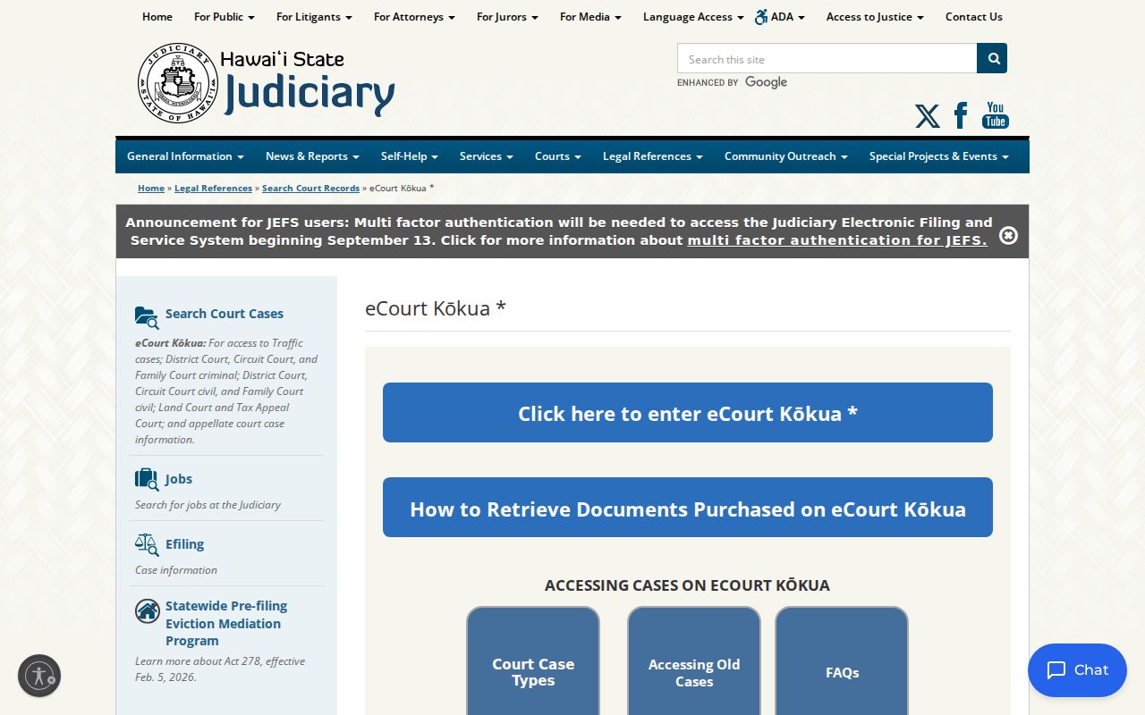 Hawaii County criminal court case eCourt Kokua formats
