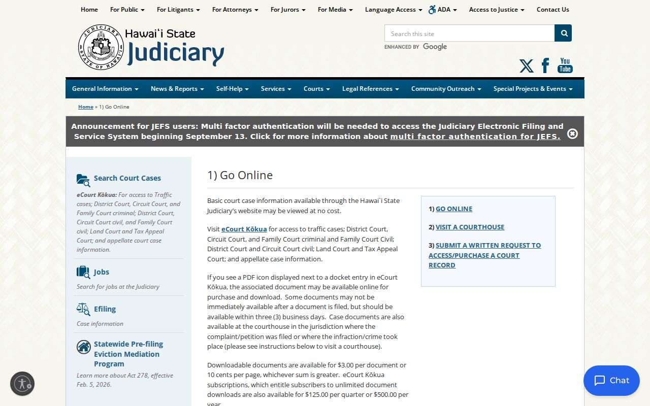 Hawaii County criminal court case online access overview
