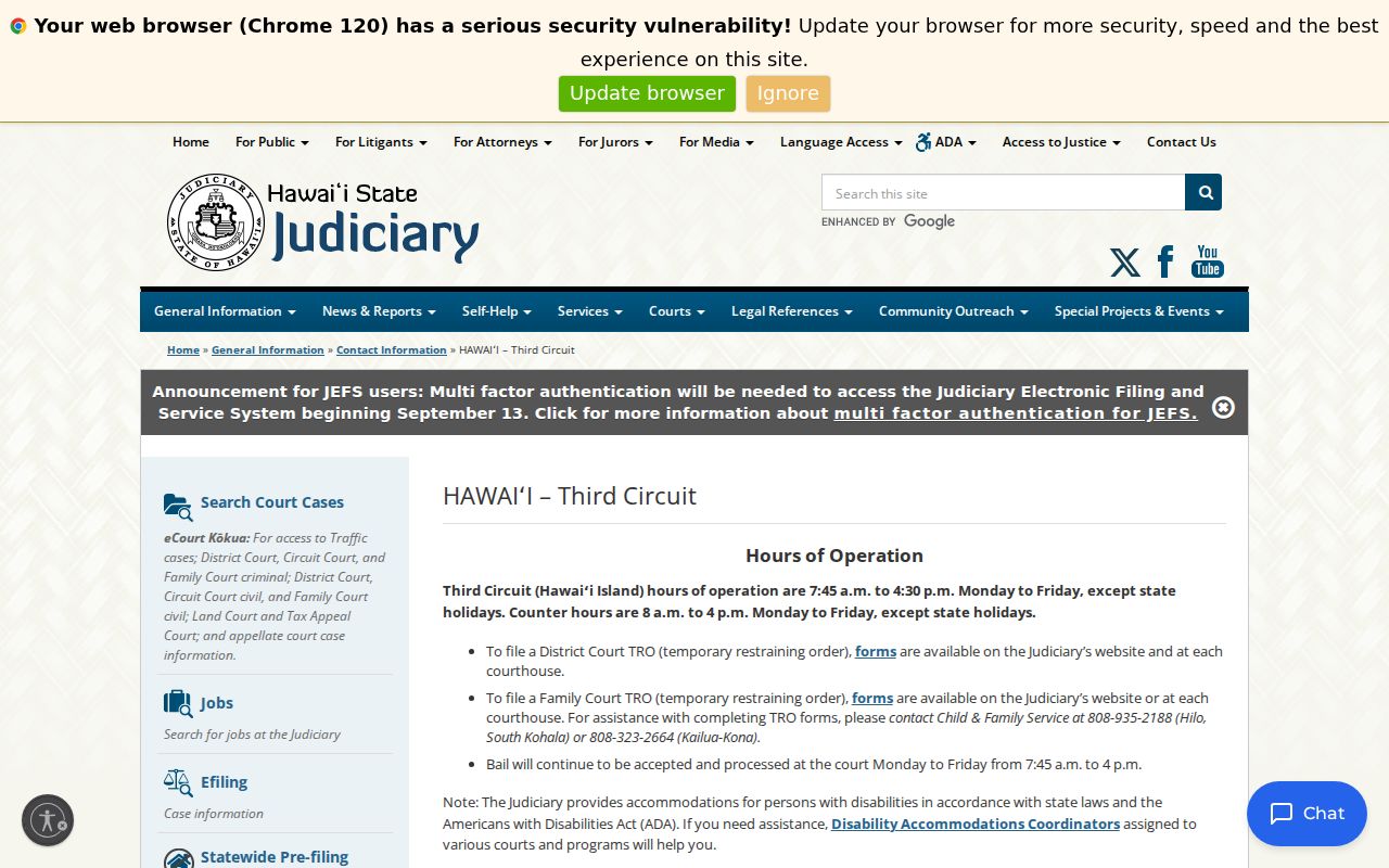Hawaii County criminal court case Third Circuit contacts