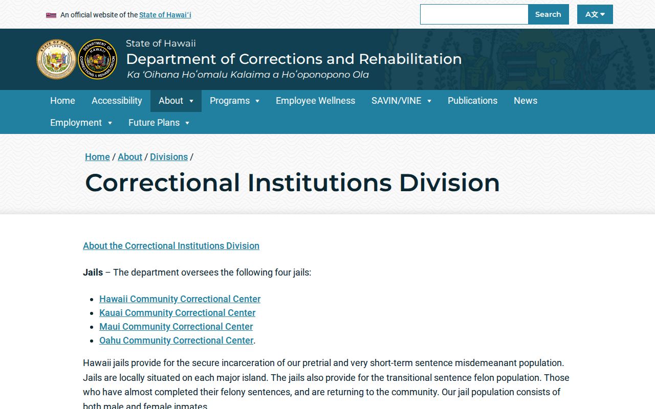 Hilo criminal records Corrections Division and HCCC