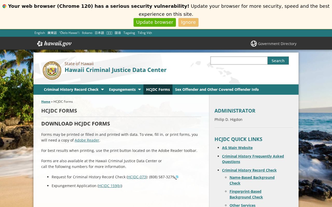 Hawaii County criminal record HCJDC forms