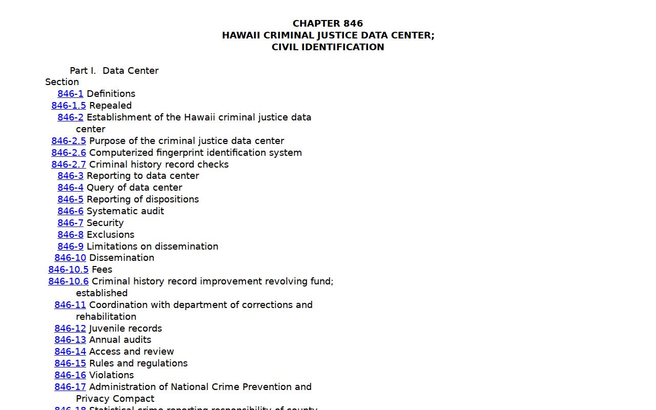 Hawaii County criminal history chapter 846 law
