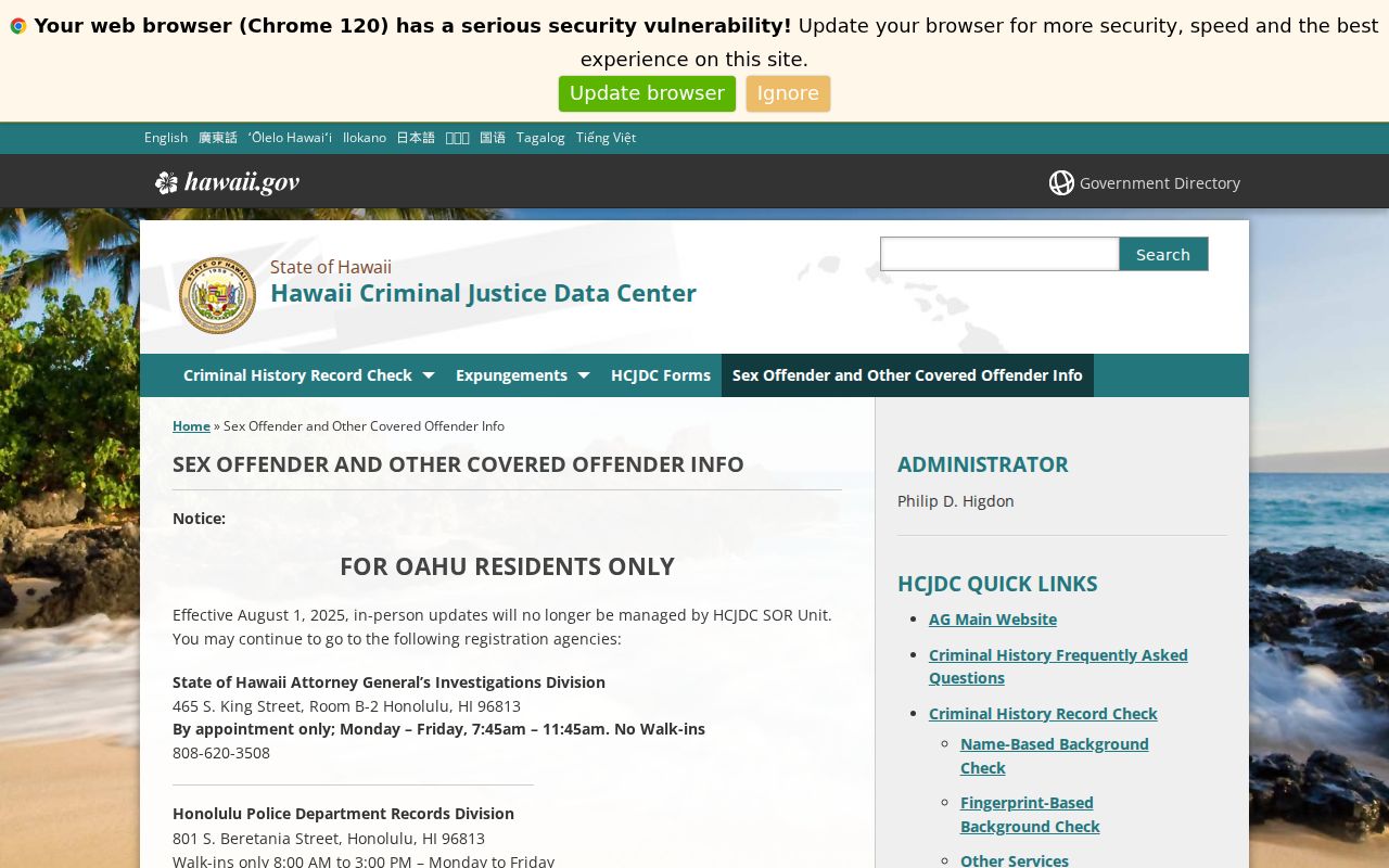 Hawaii County sex offender check HCJDC covered offender program