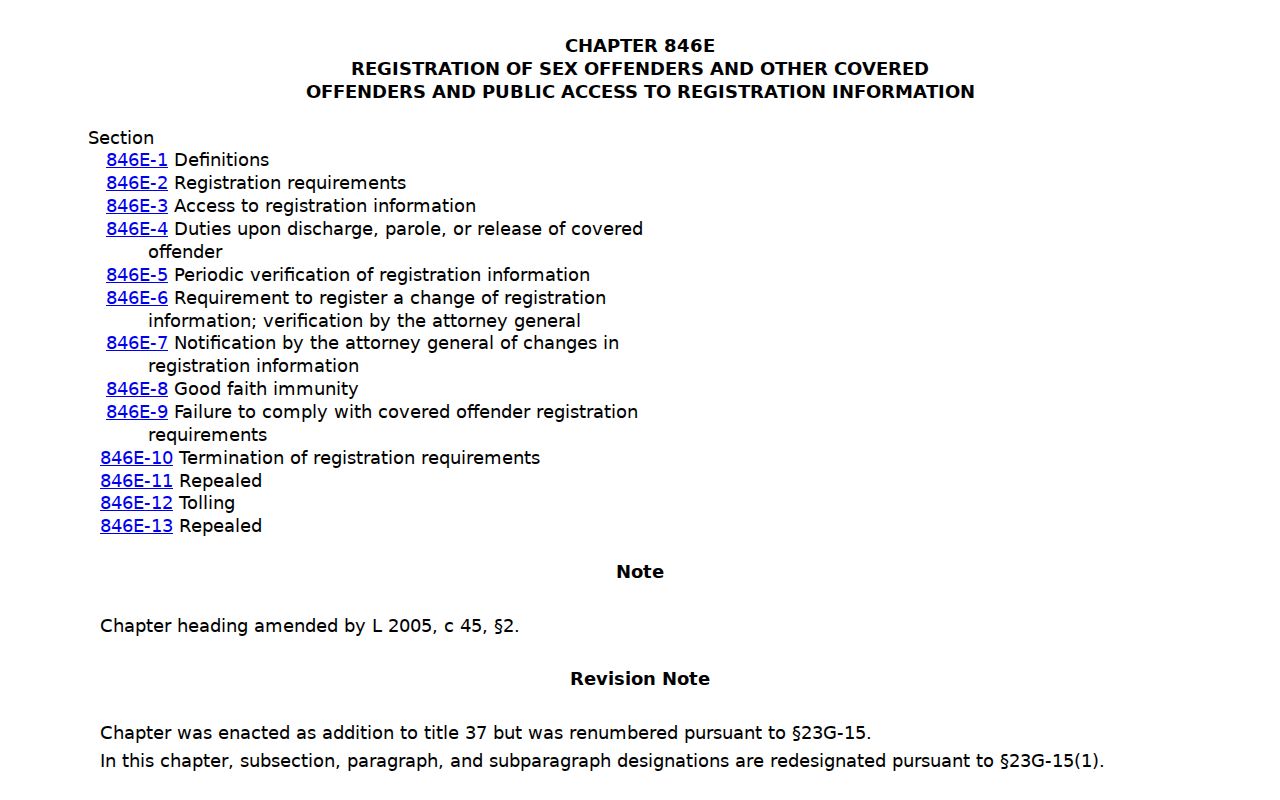 Hawaii County sex offender check chapter 846E registration law